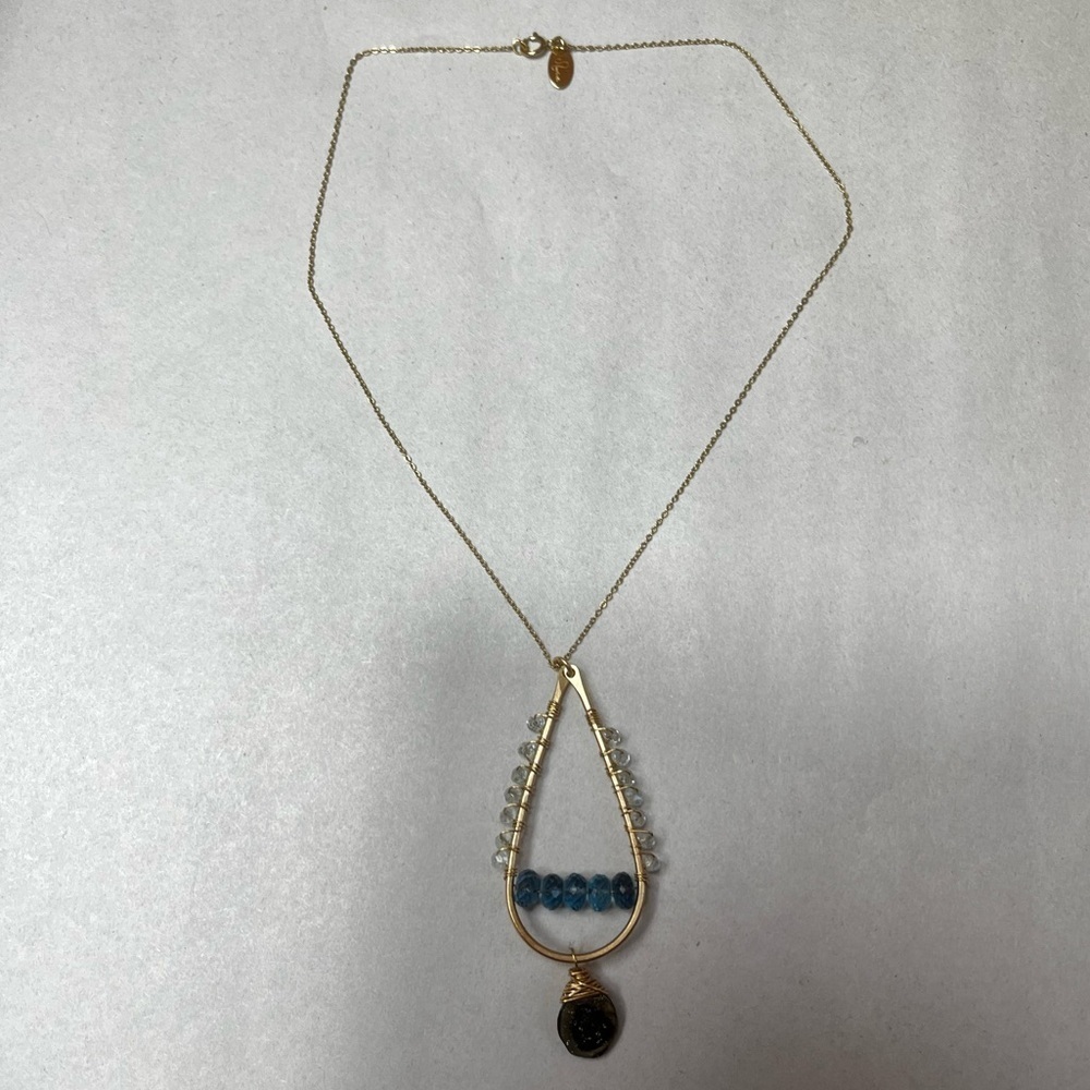 Nashelle Gold Toned Beaded Tear Necklace with Dangling Stone